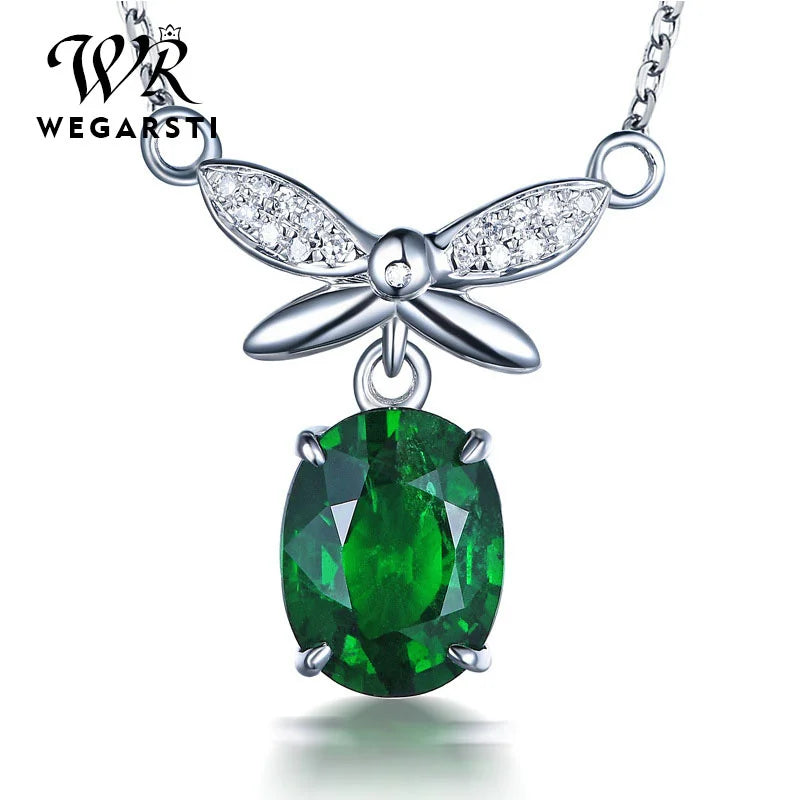 WEGASTI Hot Sale Silver Jewelry Butterfly Green Emerald Necklace Pendant For Women Wedding Engagement Jewelry With Chain