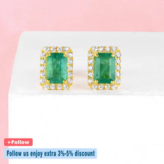 Genuine Elegance: Natural Emerald Sterling Silver Stud Earrings, 2.7 Carats, Yellow Gold Plated