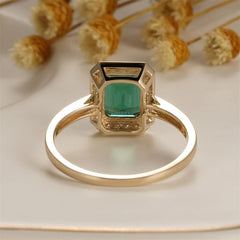 Radiant: CxsJeremy 14K Gold Ring with Lab Emerald Center & Moissanite Accents