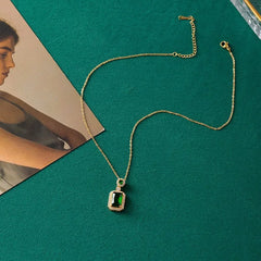 Retro Emerald Necklace with Zircon Crystal for Women