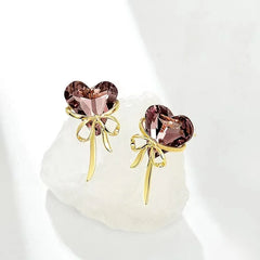 Versatile Elegance: Purple Crystal Love Earrings for Women, Bow-Styled Versatile Studs