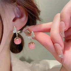 Fluttering Beauty: Pink Opal Butterfly Dangle Earrings for Women, Perfect for Valentine's Day