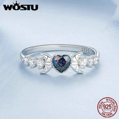 WOSTU 925 Sterling Silver Heart Mystic Topaz Promise Ring: Moon Style with Shiny Zircon