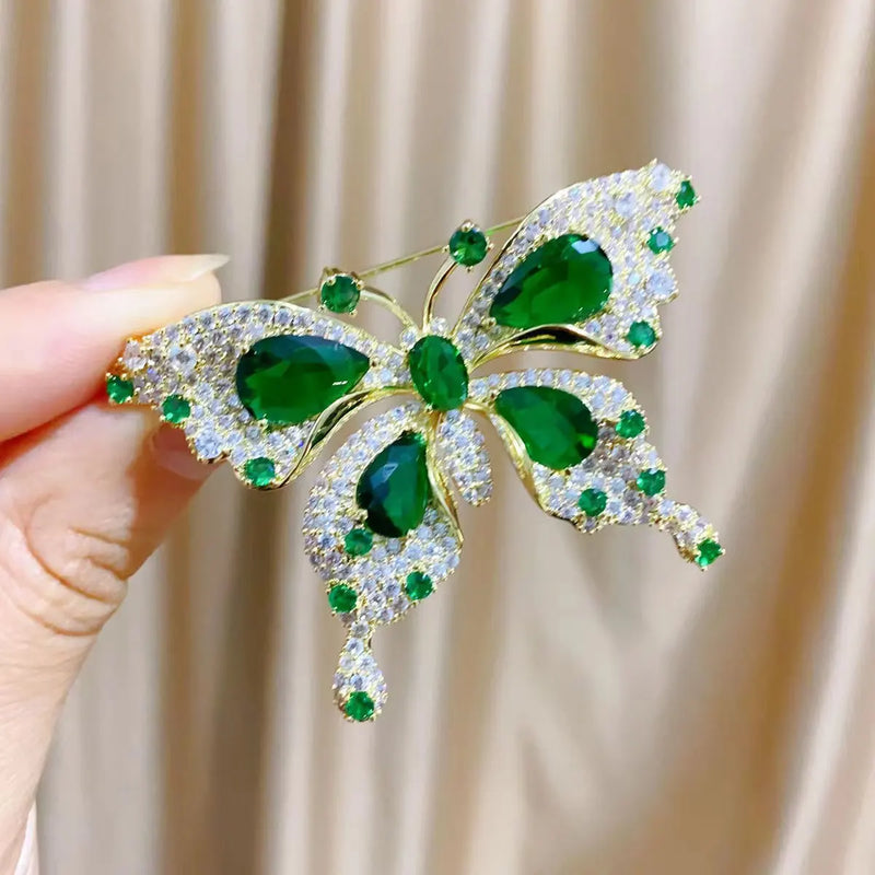 Elegant Emerald Crystal Butterfly Brooch: Fashionable Accessory for Women and Girls, Perfect for Banquet Dress