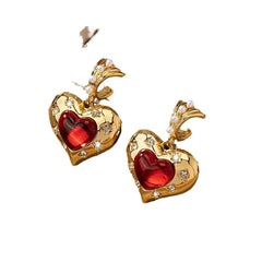 European and American Retro Sweet Romantic Red Heart Earrings for Women