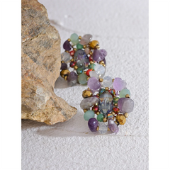 Glamour in Rounds: Handmade Crystal Amethyst Stone Stud Earrings with Stainless Steel Stylish Charm Bead