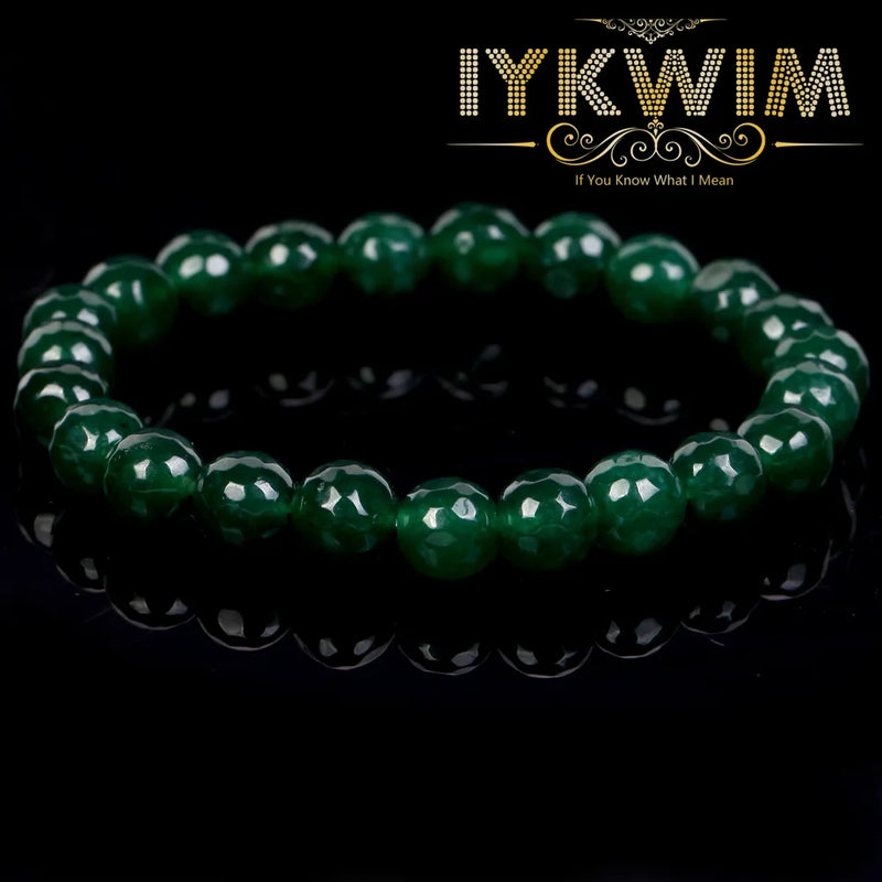 Green Faceted Emerald and Jade Bead Bracelet: Natural Stone Jewelry for Men and Women, Magnetic Health Protection, Elastic Thread