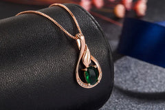 Solid 14K Rose Gold 45cm Necklace Origin Emerald Pendant Jewelry  Women Fine Collares Mujer Rose Gold Emerald Gemstone Pendant