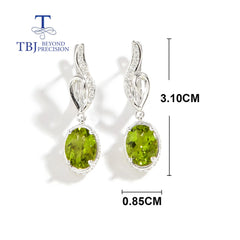 Elegant Drops: TBJ Natural Peridot 7x9mm Oval Gemstone Silver Clasp Earrings for Women