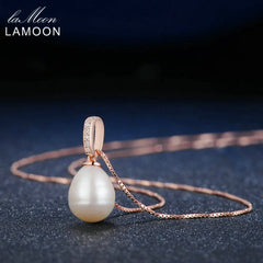 LAMOON Freshwater Pearl 925 Sterling Silver Pendant Necklace For Women 18K Rose Gold Plated Pearl Necklace Fine Jewelry  LMNI047