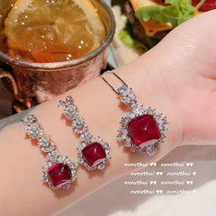 Luxury Ruby Gemstone Jewelry Set: Silver Color Crystals for an Elegant Touch