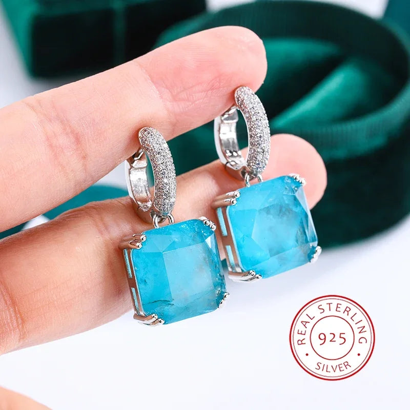 New 925 Silver Emerald Paraiba Stud Earring: Sparkling Fine Jewelry for Women