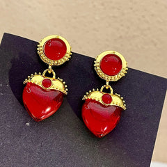 Chic Vintage: Retro Matte Red Love Resin Earrings with Niche Design, Infusing Light Luxury