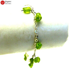 Qingmos Fashion Natural Stone Bracelet for Women with Baroque 8-10mm Genuine Green Peridot Pendant Bracelet Jewelry 7-9''