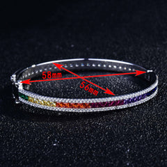 WPB Luxury Rainbow Zircon Bangle: Colored Square Diamond, Platinum Plating