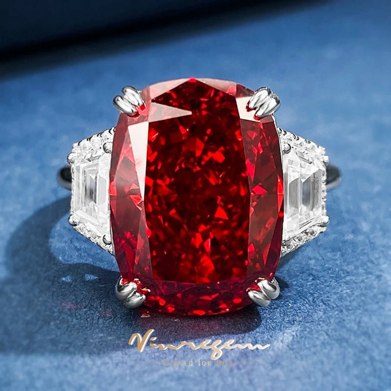 Vinregem 18K White Gold 11*15MM Ruby Gemstone Ring For Women Luxury 925 Sterling Silver Wedding Engagement Fine Jewelry Gifts - Gadget and Glam Shop