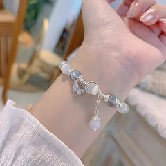 New Moonlight Crystal Bracelet for Women: Opal, Aquamarine, Light Luxury Leaf Design, Elastic Band