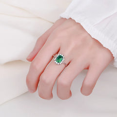 2024 NEW Classic Emerald Ring For Woman Real S925 Silver Diamond Crystal Flower