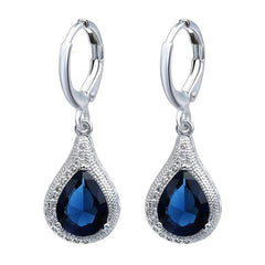 Simple Atmosphere Oval Water Drop Crystal Sapphire Earrings: Delicate Jewelry and Accessories, Radiating Temperament