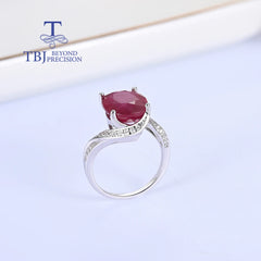 Elegant Fashion Women's Luxury Ruby Ring: 925 Sterling Silver with Natural Diffusion Glass