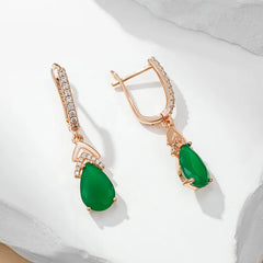 Wbmqda Luxury Elegant Emerald Drop Earrings For Women 585 Rose Gold Color Retro Green Natural Zircon Wedding Party Fine Jewelry