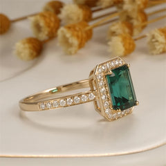 Radiant: CxsJeremy 14K Gold Ring with Lab Emerald Center & Moissanite Accents