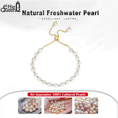 EFFIE QUEEN Natural Baroque Pearl Bracelet: 925 Sterling Silver with 14K Gold Adjustable Chain Link