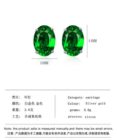 yichong Oval Genuine Natural Green Emerald Peridot 925 silver needle Studs for Women Fashion Statement Gemstone Earrings