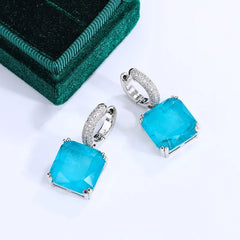 New 925 Silver Emerald Paraiba Stud Earring: Sparkling Fine Jewelry for Women