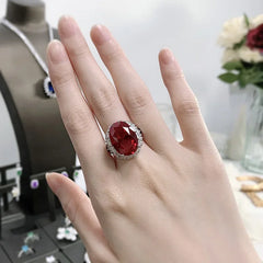 Exquisite Ruby Diamond Ring: Luxury 925 Sterling Silver, 13x18mm