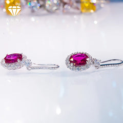 Luxury Natural Ruby Diamond Earrings For Women: 925 Sterling Silver Platinum Plated Fine Jewelry