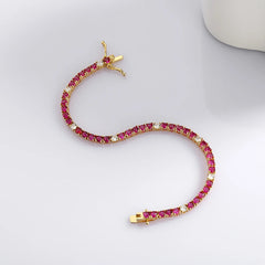 Exquisite Real 925 Silver Tennis Bracelet: 3MM Ruby Fuchsia Pink Mix with White Cubic Zirconia, Adjustable Chain Length (15-21 CM), Fine Jewelry for Women