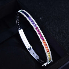 WPB Luxury Rainbow Zircon Bangle: Colored Square Diamond, Platinum Plating