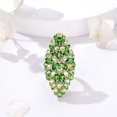 GZ ZONGFA 925 Sterling Silver Ring with Natural Chrome Diopside & Peridot for Women