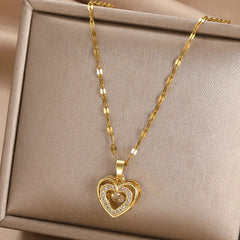 Radiant Heart: Colorful Zircon Pendant on Golden Stainless Steel Chain - Symbol of Love