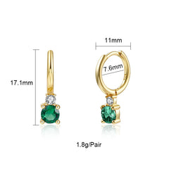 JINFU Emerald CZ Zircon Clip Drop Hoop Earrings For Women Fashion Gold Plated Piercing Famale Earring Set 2023 Jewelry Wholesale