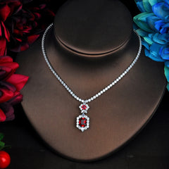 Chic Elegance: Fashionable Charm Red Luxury Cubic Crystal Jewelry Set