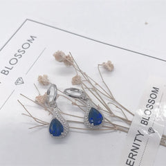 Simple Atmosphere Oval Water Drop Crystal Sapphire Earrings: Delicate Jewelry and Accessories, Radiating Temperament