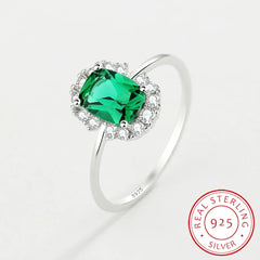 2024 NEW Classic Emerald Ring For Woman Real S925 Silver Diamond Crystal Flower