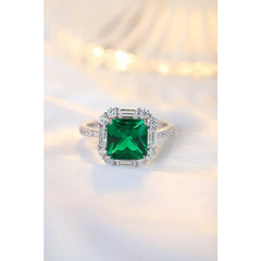 Ruihe Luxe Collection: 2.11ct Lab-Grown Emerald with Simulated Diamond Accent Ring in 925 Sterling Silver