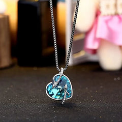 Fashion Dolphin Necklace with Heart Sapphire Zircon Crystal Pendant: Engagement Necklaces for Women