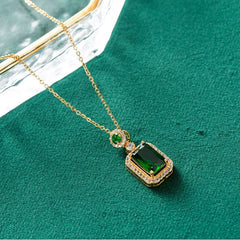 Retro Emerald Necklace with Zircon Crystal for Women