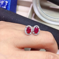 Authentic 1ct Myanmar Ruby Stud Earrings: 4mm*6mm, 18K Gold Plating