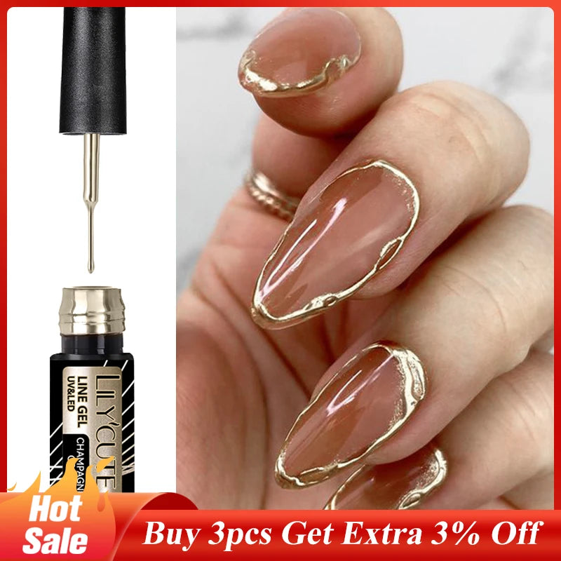 LILYCUTE 5ml Super-Bright Metallic Liner Gel Polish Gold Silver Mirror Gel Nail Polish French Style Drawing Line Nail Art Vernis