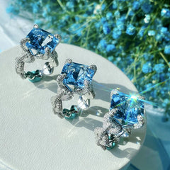 Elegant Silver & Blue Zircon Cocktail Ring for Women