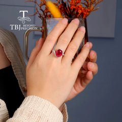 Luxury Natural Diffusion Glass Ruby Ring: Elegant Fashion in 925 Sterling Silver for Women