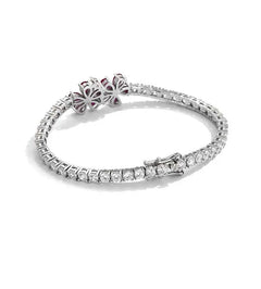 PANSYSEN Luxury 925 Sterling Silver Bracelet: Flower-Shaped Ruby with High Carbon Diamond Charm for Women