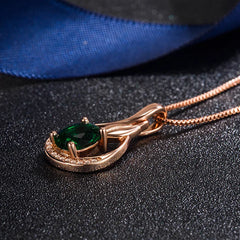 Solid 14K Rose Gold 45cm Necklace Origin Emerald Pendant Jewelry  Women Fine Collares Mujer Rose Gold Emerald Gemstone Pendant