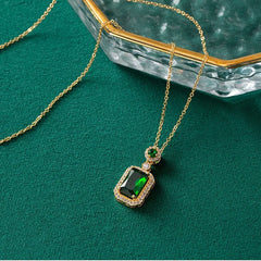 Retro Emerald Necklace with Zircon Crystal for Women