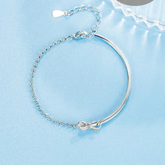 S925 Sterling Silver Bracelet: Chic Bow Design, Semi-circle Style, Light Luxury Diamond Accents, Elegant for Women